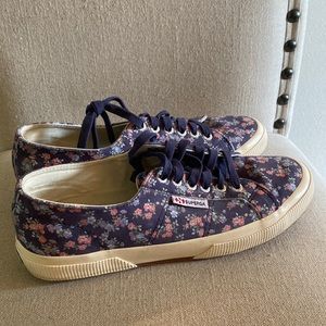 Superga Floral Sneakers - Navy and Cream